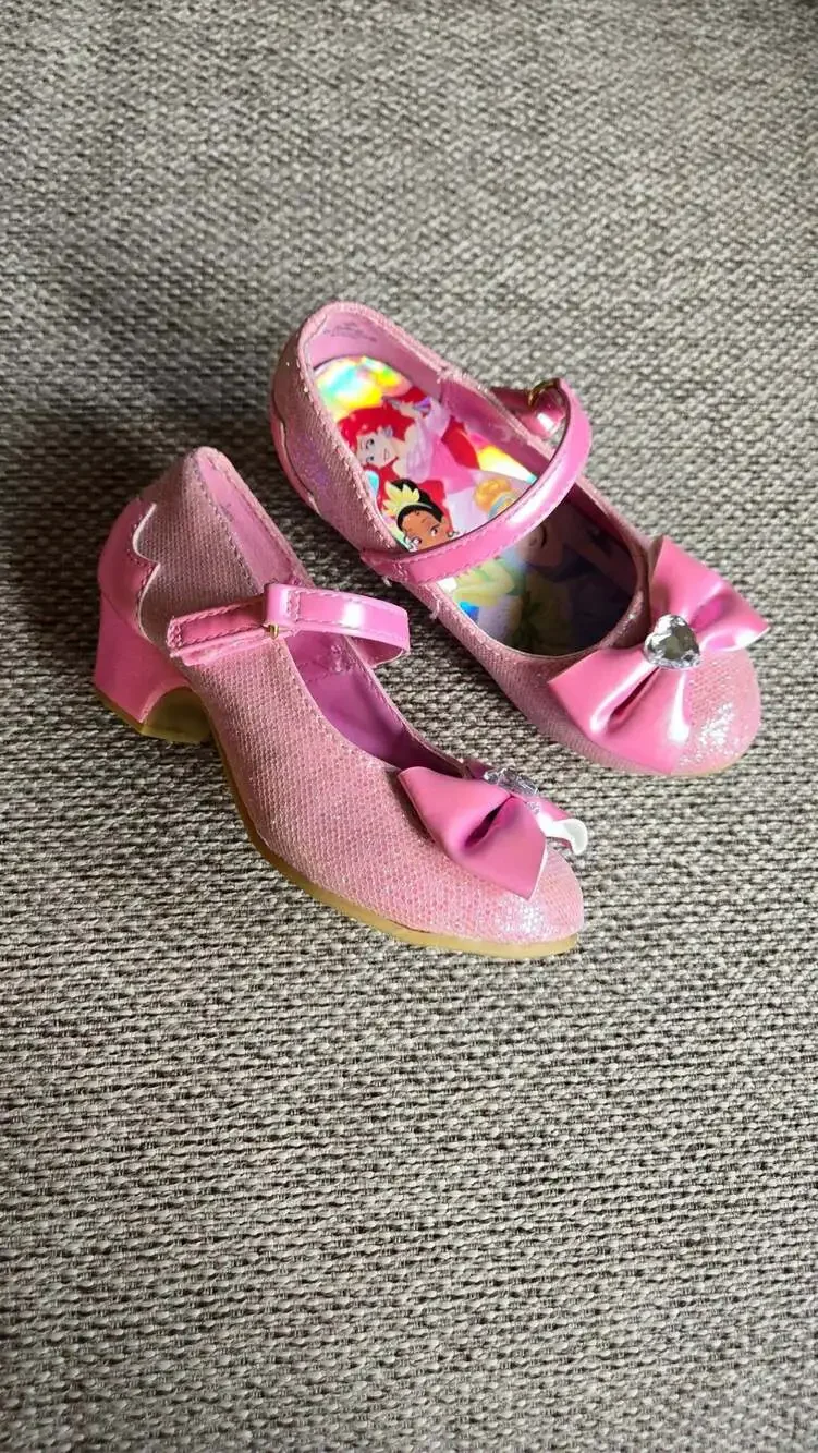 Disney Princess Pink Glitter Low Heel Dress Up Shoes with Bow Size 9